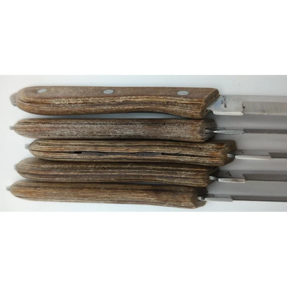 Vtg 5 Regent Swords Lightning Japan‎ SS Steak Knives Full Tang Wood Handle READ